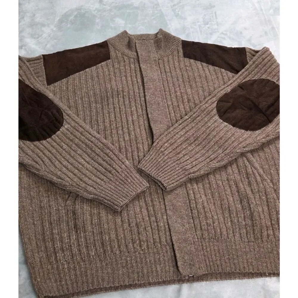 Cabelas Outfitters Series Mens XL 100% Lambswool Sweater Brown Knit full zip - Picture 2 of 13